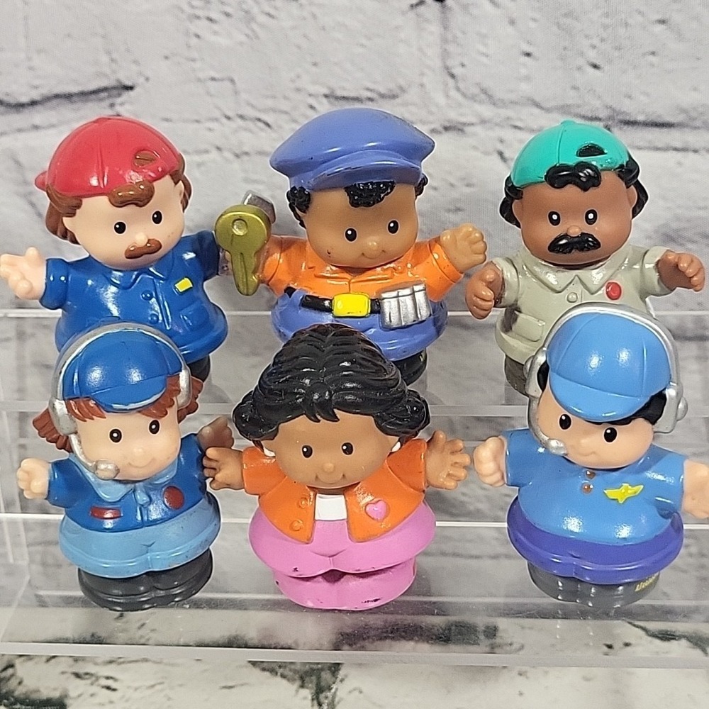 Fisher-Price Little People Figures Lot Of 6 Mechanic Plumber Helicopter Pilots